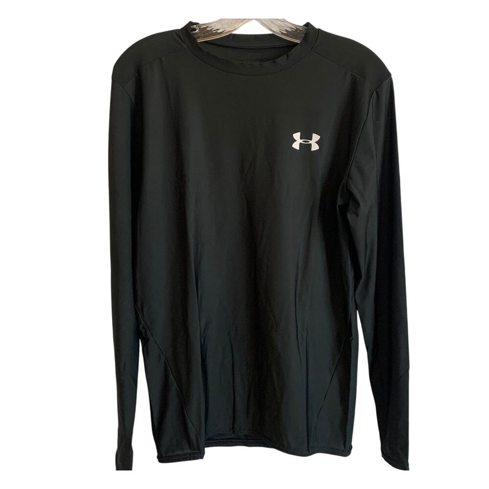 Under Armour Mens XL Compression Long Sleeve Black White Logo Sun Shirt Base Lyr